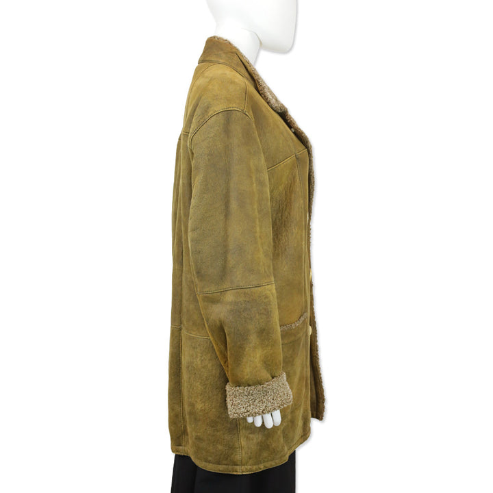 Loringhoven Tan Suede Shearling-Lined Double-Breasted Coat