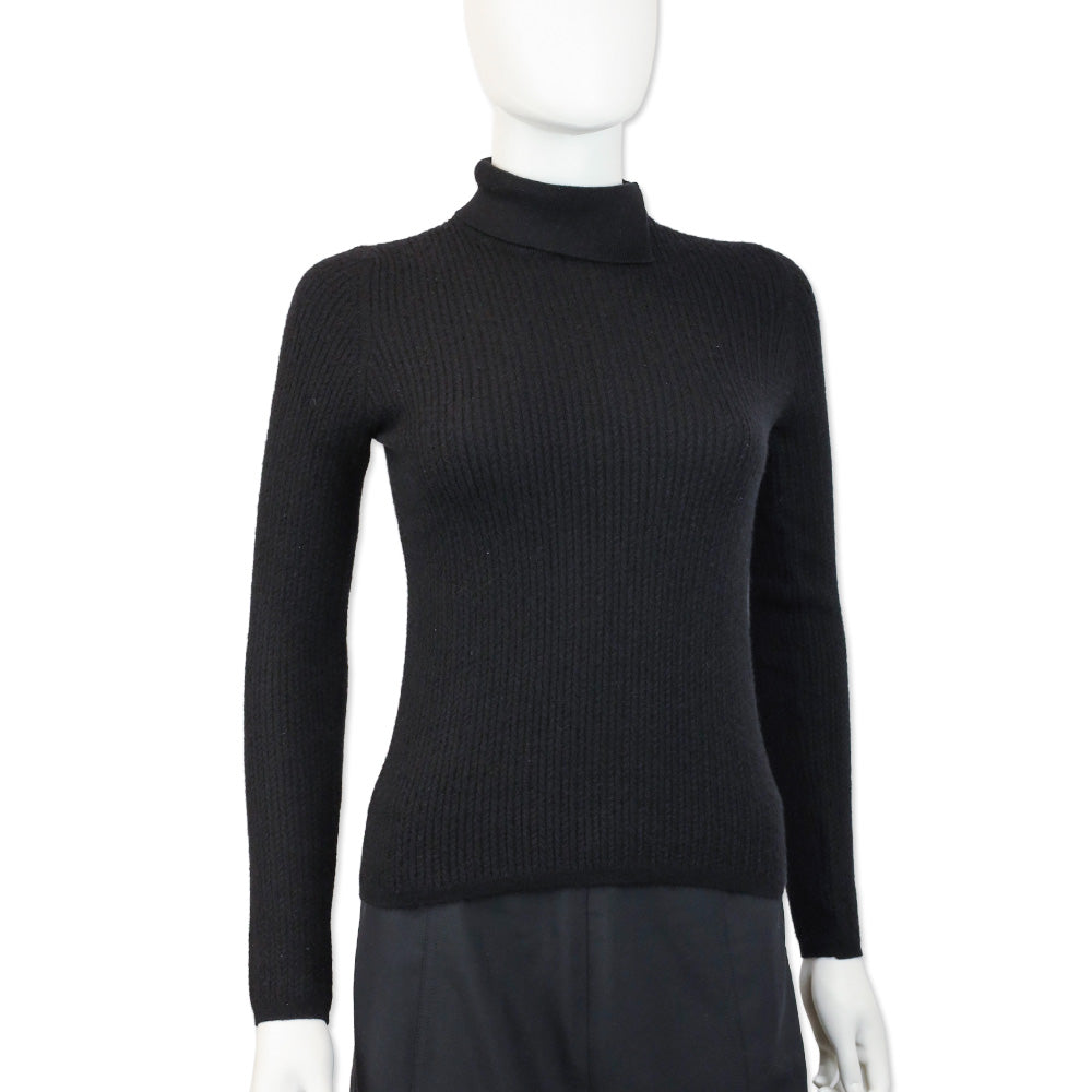 Loro Piana Black Cable Knit Cashmere Asymmetrical Collared Sweater