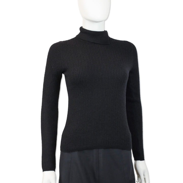 Loro Piana Black Cable Knit Cashmere Asymmetrical Collared Sweater