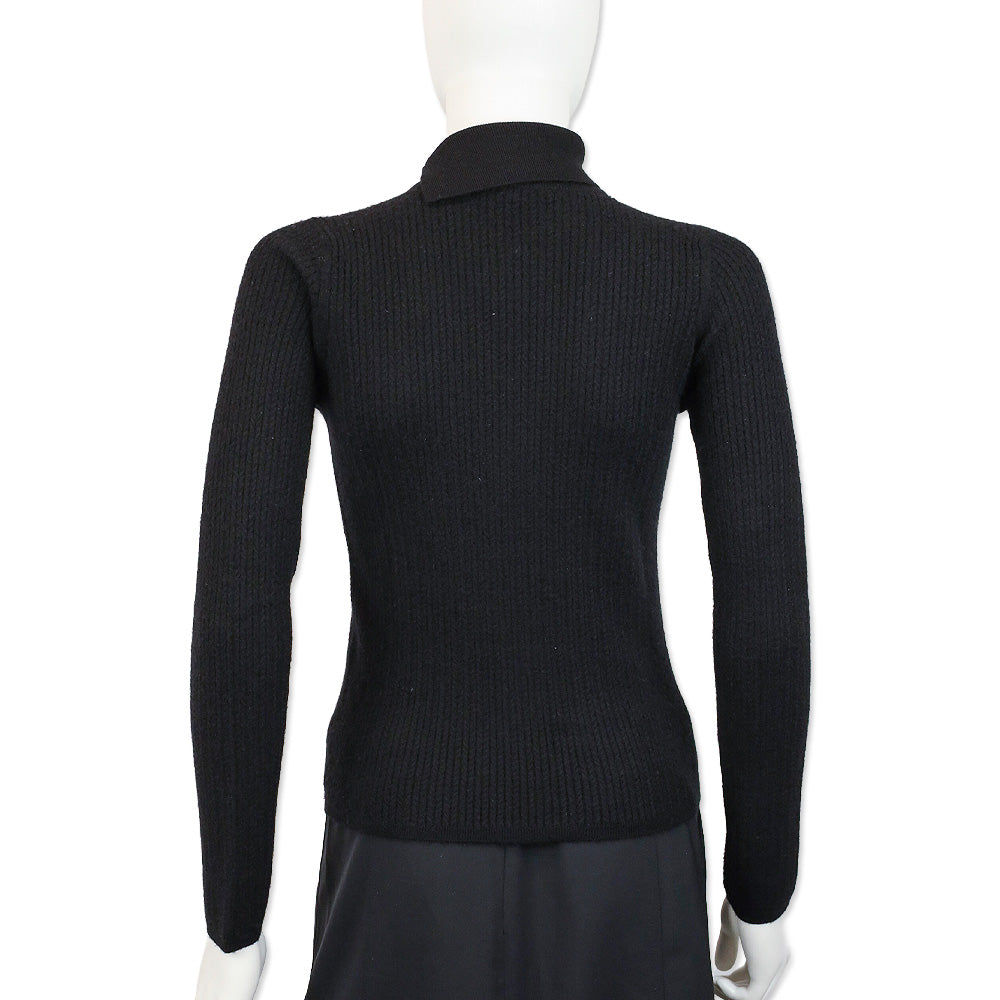 Loro Piana Black Cable Knit Cashmere Asymmetrical Collared Sweater