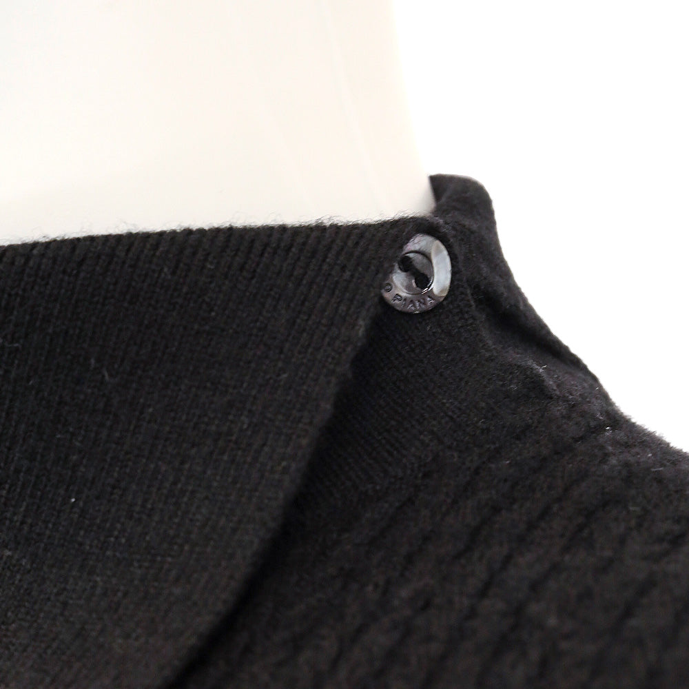 Loro Piana Black Cable Knit Cashmere Asymmetrical Collared Sweater