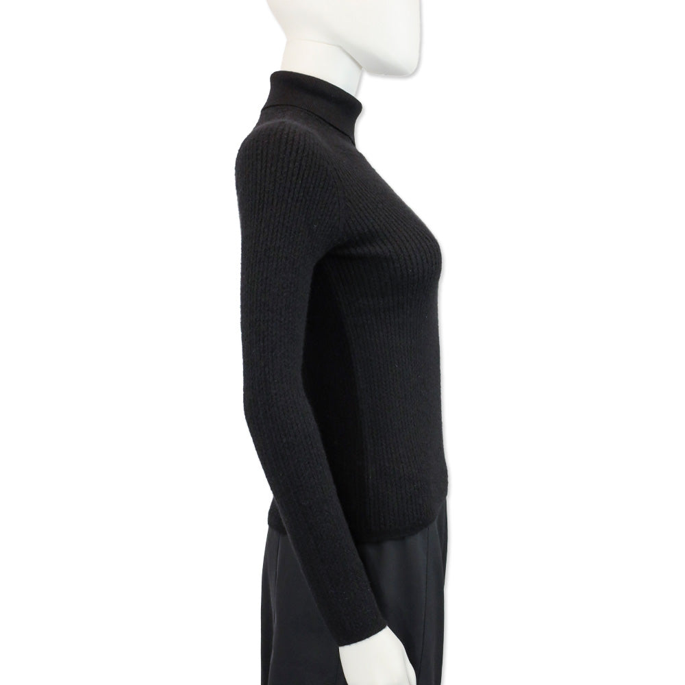 Loro Piana Black Cable Knit Cashmere Asymmetrical Collared Sweater