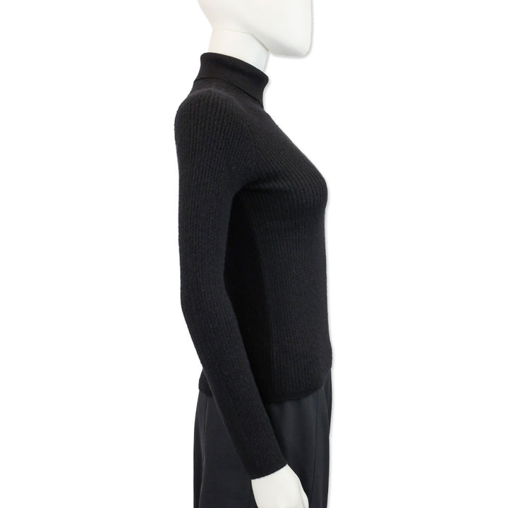 Loro Piana Black Cable Knit Cashmere Asymmetrical Collared Sweater