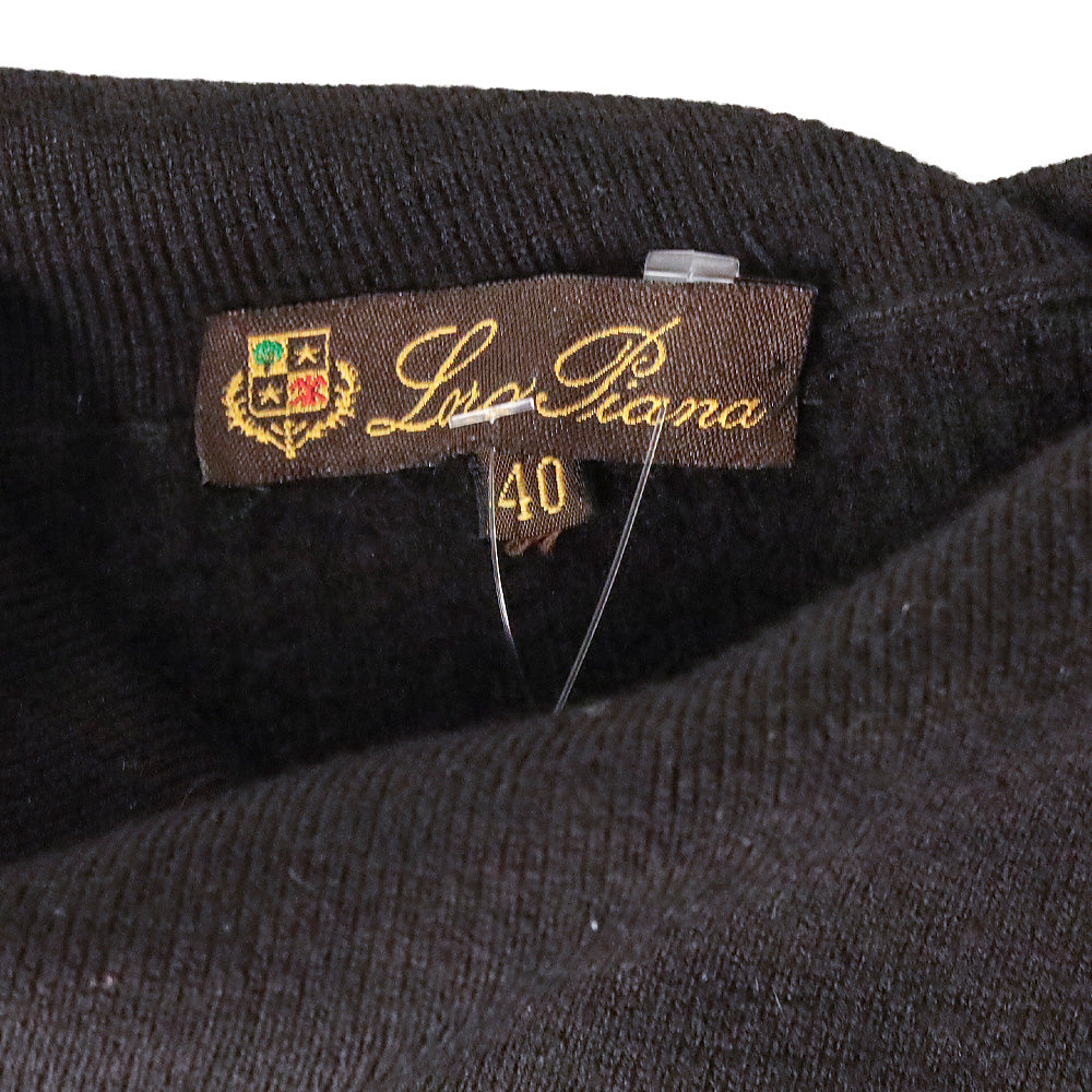 Loro Piana Black Cable Knit Cashmere Asymmetrical Collared Sweater