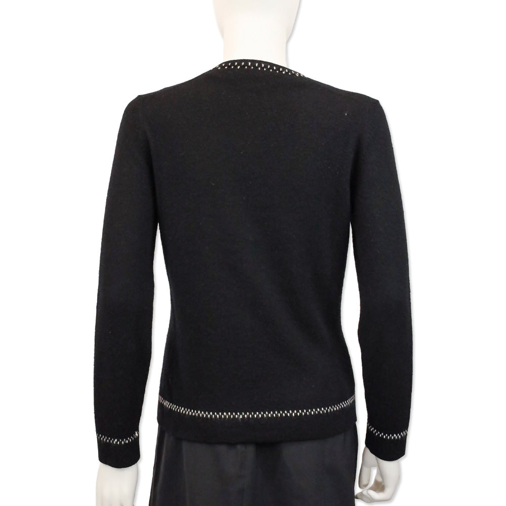Loro Piana Black Cashmere Stitch Trim V-Neck Cardigan