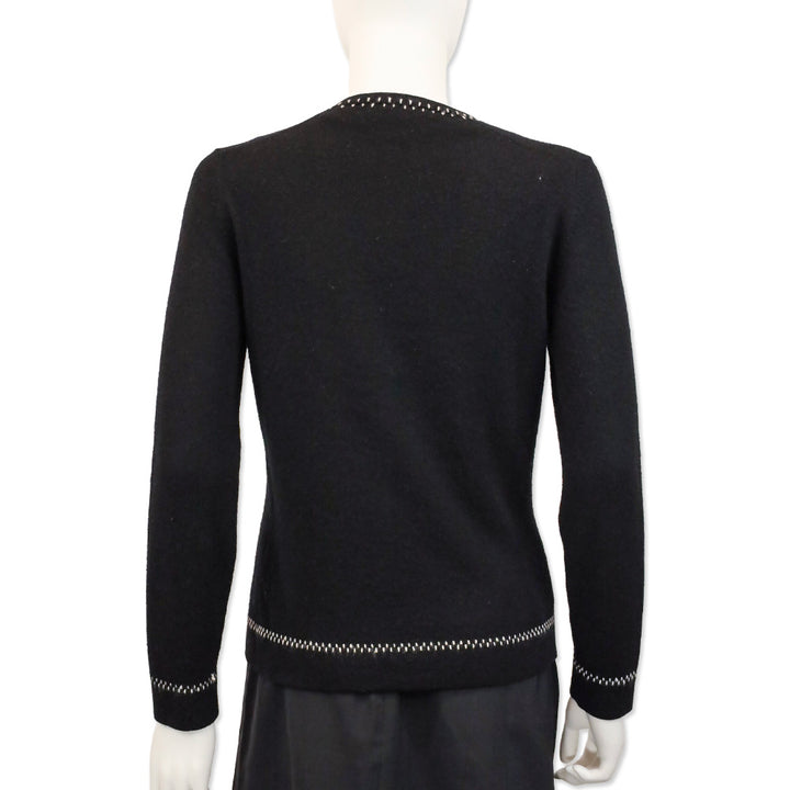 Loro Piana Black Cashmere Stitch Trim V-Neck Cardigan