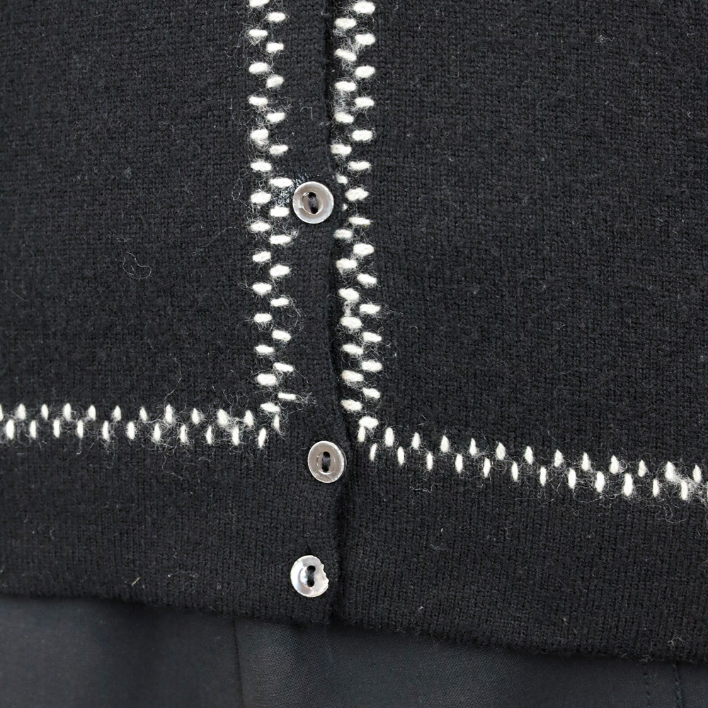 Loro Piana Black Cashmere Stitch Trim V-Neck Cardigan