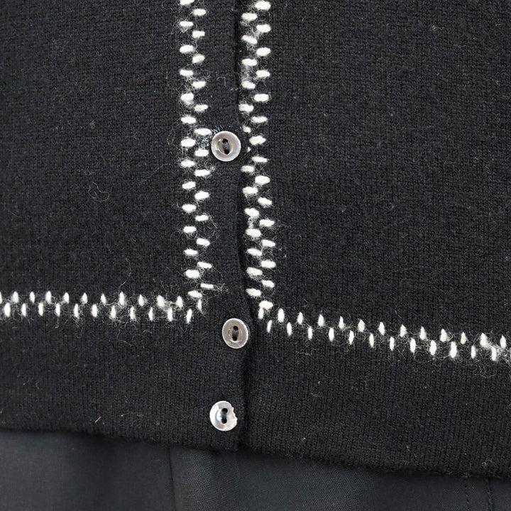 Loro Piana Black Cashmere Stitch Trim V-Neck Cardigan