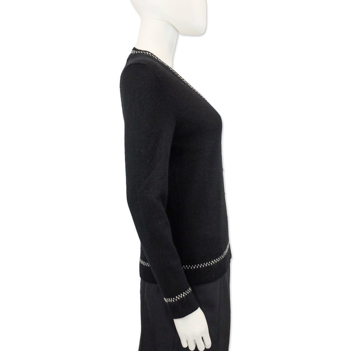 Loro Piana Black Cashmere Stitch Trim V-Neck Cardigan