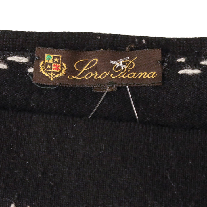 Loro Piana Black Cashmere Stitch Trim V-Neck Cardigan
