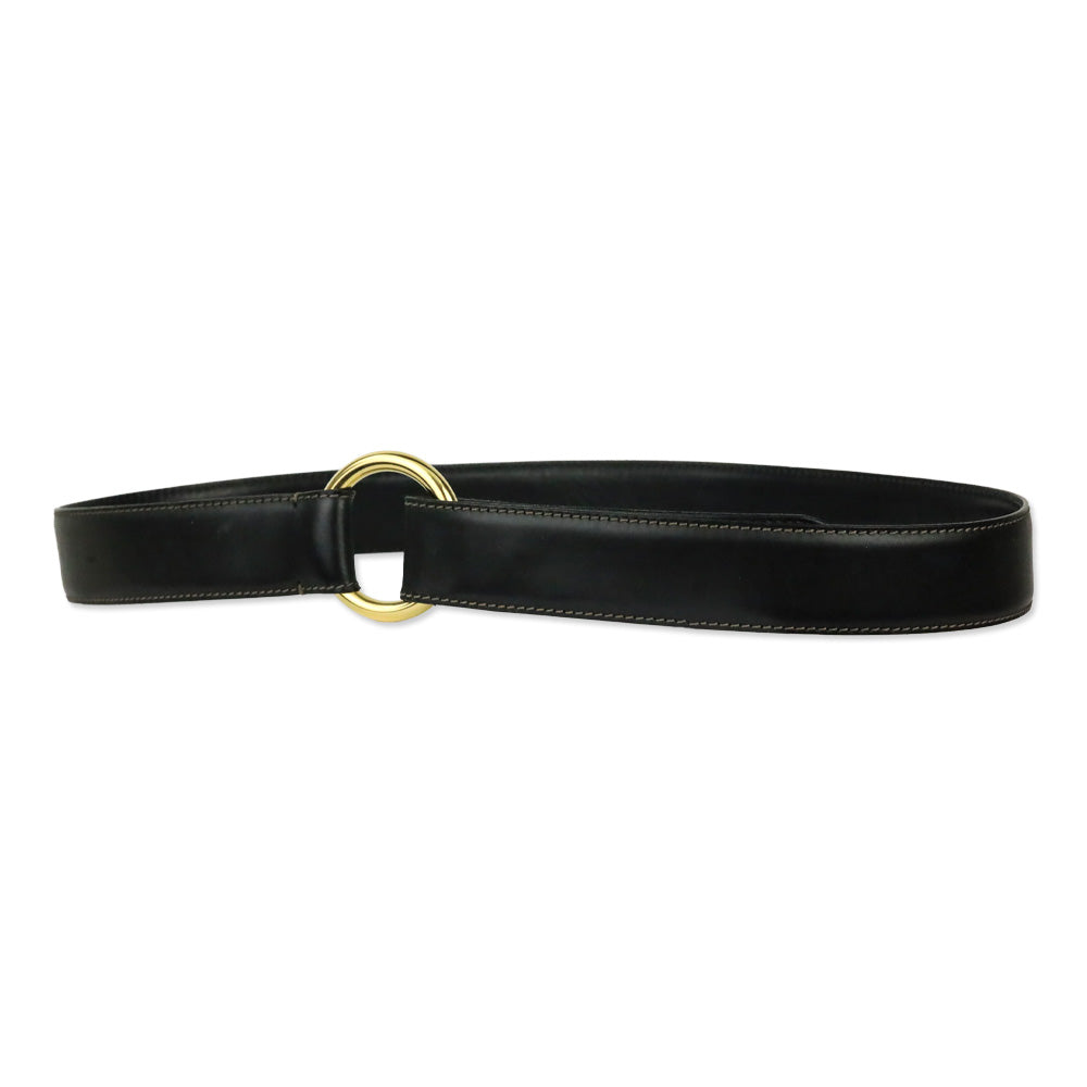 Loro Piana Black Leather Gold O-Ring Belt