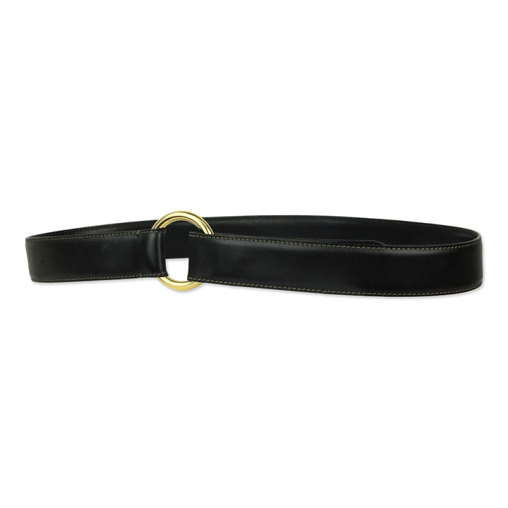 Loro Piana Black Leather Gold O-Ring Belt