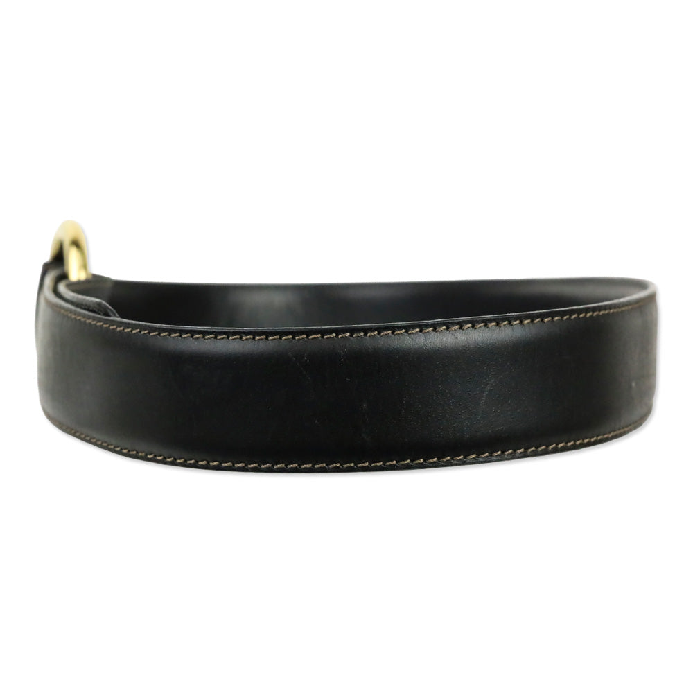 Loro Piana Black Leather Gold O-Ring Belt