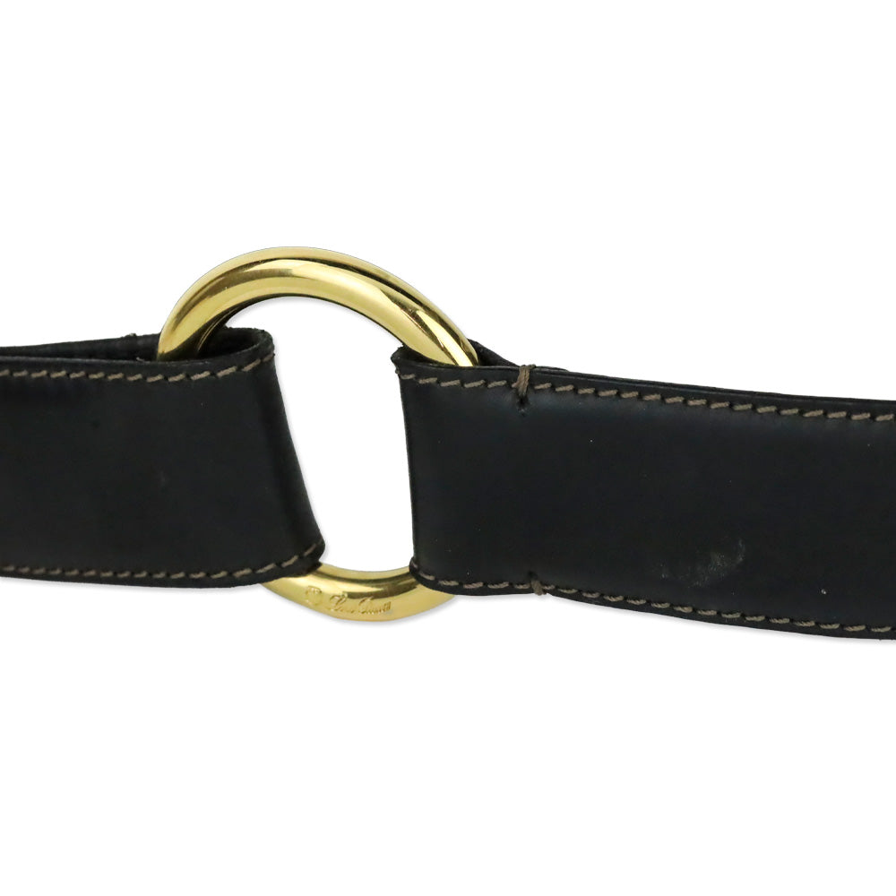 Loro Piana Black Leather Gold O-Ring Belt