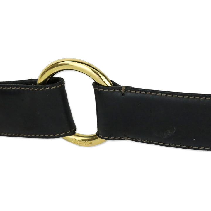 Loro Piana Black Leather Gold O-Ring Belt