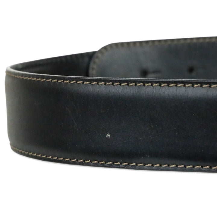 Loro Piana Black Leather Gold O-Ring Belt