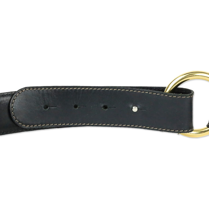 Loro Piana Black Leather Gold O-Ring Belt