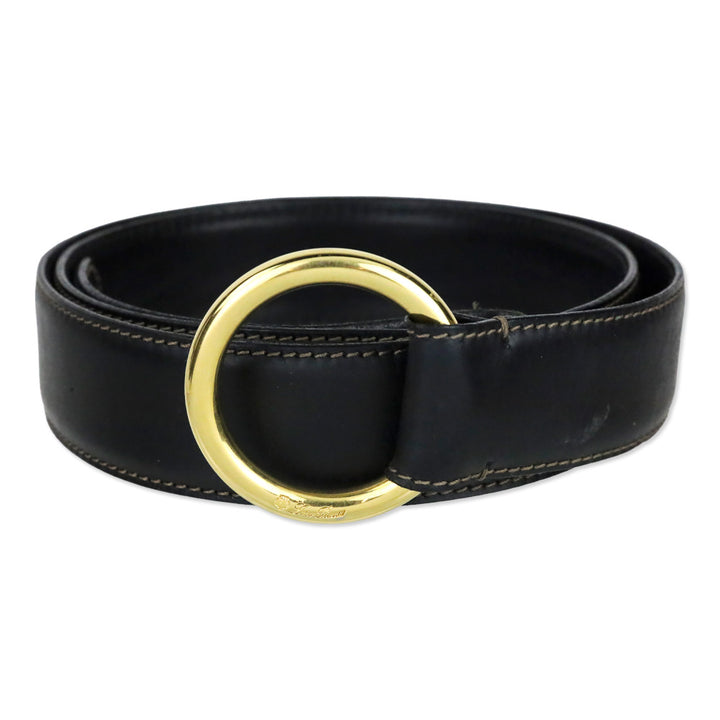 Loro Piana Black Leather Gold O-Ring Belt