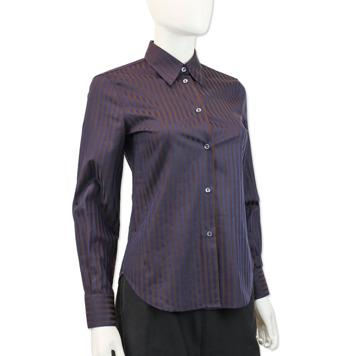 Loro Piana Blue/Brown Striped Cotton Button Up Shirt