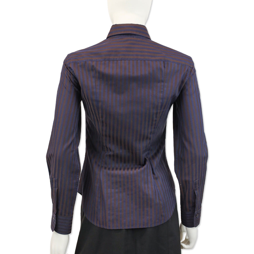 Loro Piana Blue/Brown Striped Cotton Button Up Shirt