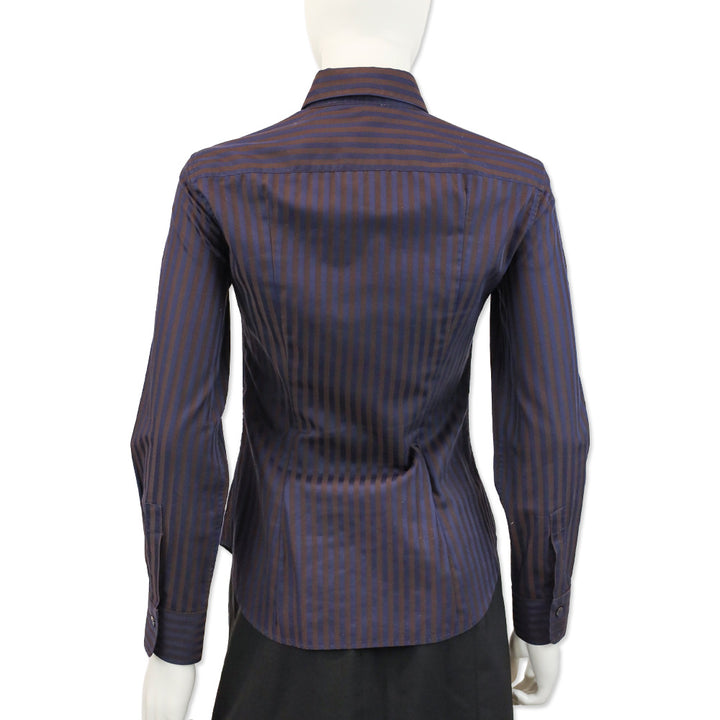 Loro Piana Blue/Brown Striped Cotton Button Up Shirt