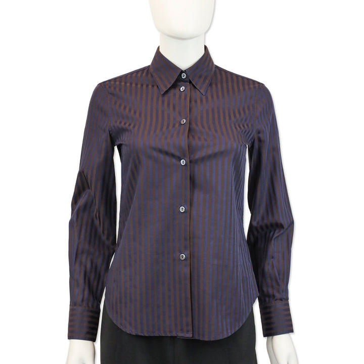 Loro Piana Blue/Brown Striped Cotton Button Up Shirt