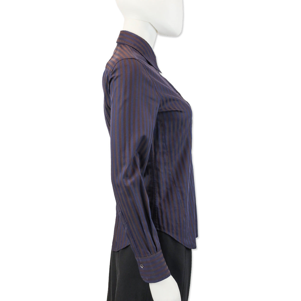 Loro Piana Blue/Brown Striped Cotton Button Up Shirt