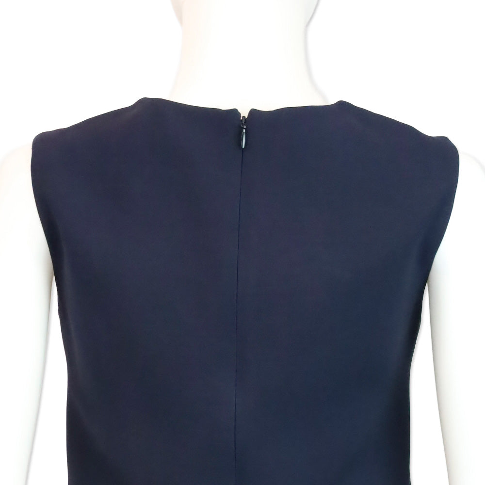Loro Piana Brigit Navy Blue Wool & Silk Sleeveless Dress