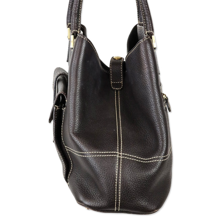 Loro Piana Brown Pebble Leather Globe Shoulder Bag