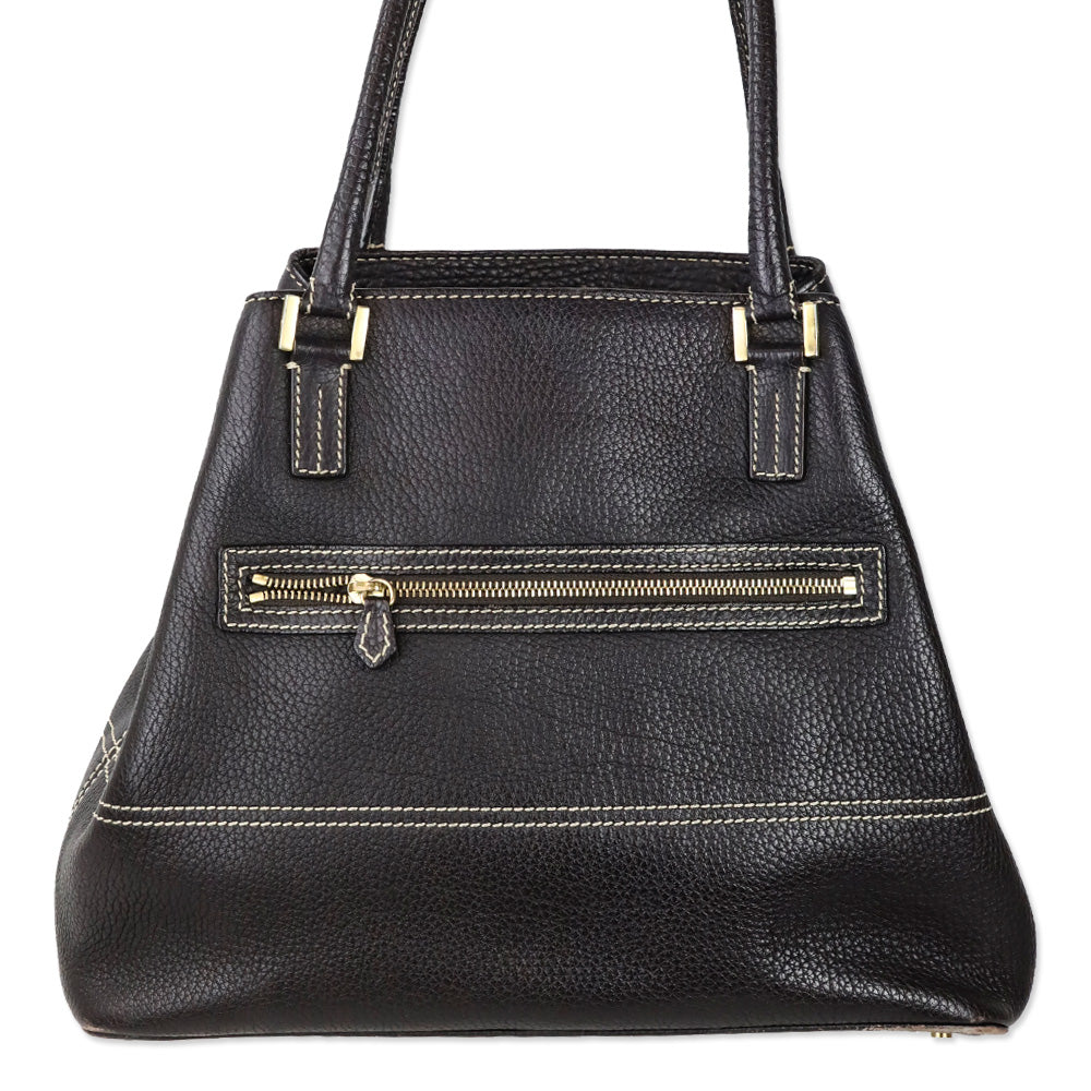 Loro Piana Brown Pebble Leather Globe Shoulder Bag