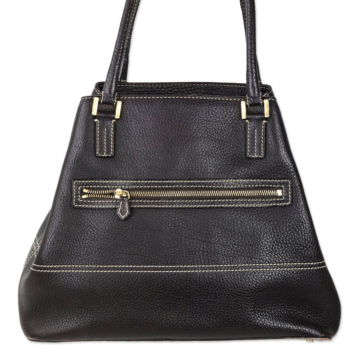 Loro Piana Brown Pebble Leather Globe Shoulder Bag