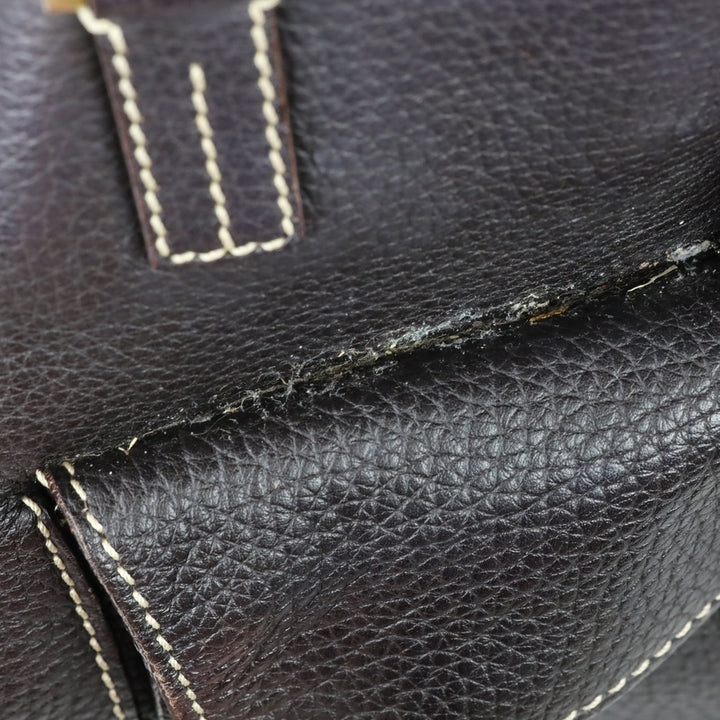 Loro Piana Brown Pebble Leather Globe Shoulder Bag