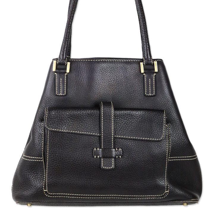 Loro Piana Brown Pebble Leather Globe Shoulder Bag