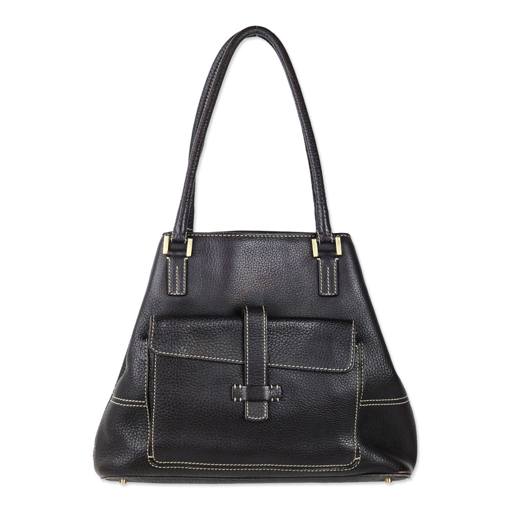 Loro Piana Brown Pebble Leather Globe Shoulder Bag