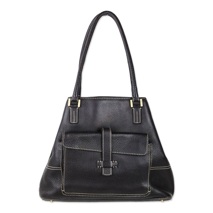 Loro Piana Brown Pebble Leather Globe Shoulder Bag