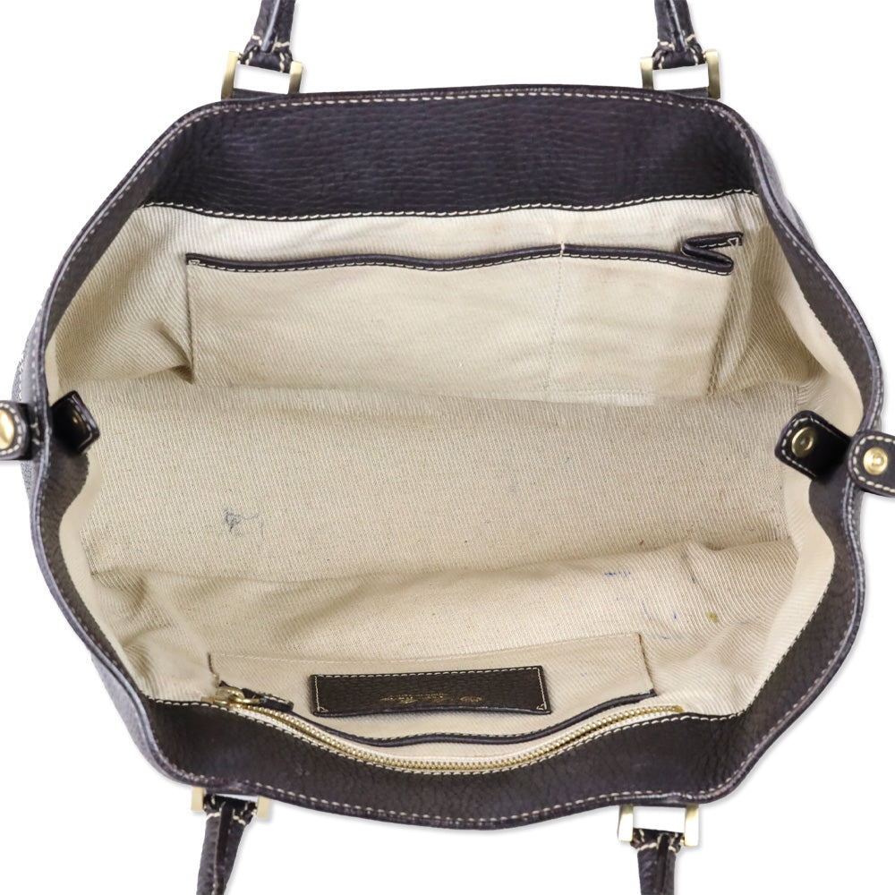 Loro Piana Brown Pebble Leather Globe Shoulder Bag