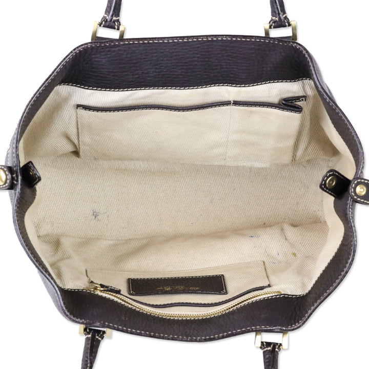 Loro Piana Brown Pebble Leather Globe Shoulder Bag
