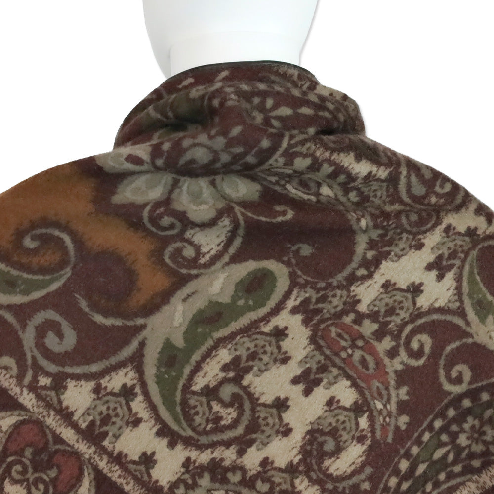 Loro Piana Burgundy/Taupe Paisley Cashmere Leather Fringe Trim Shawl