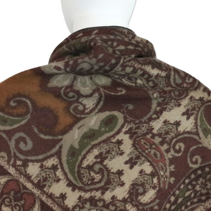 Loro Piana Burgundy/Taupe Paisley Cashmere Leather Fringe Trim Shawl