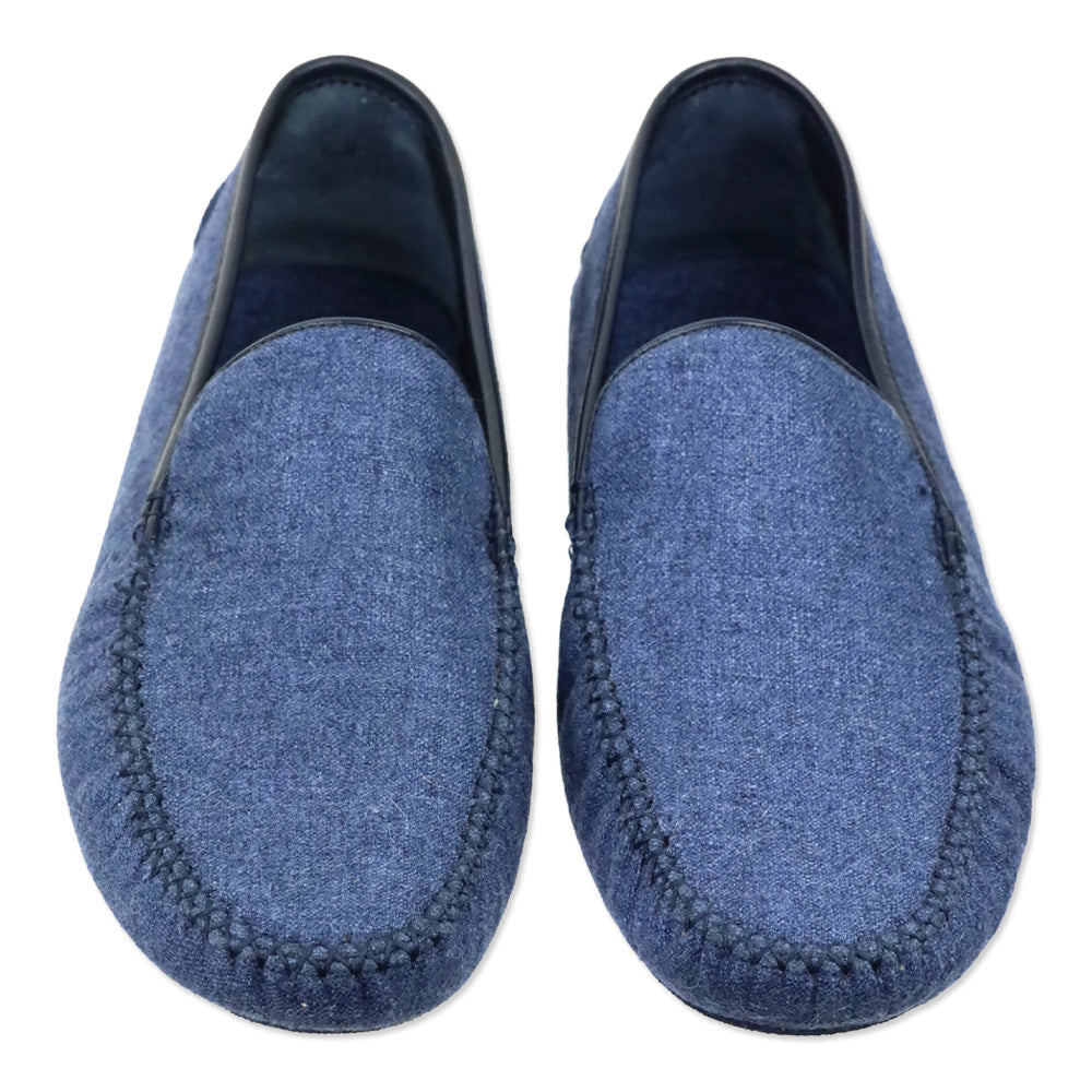 Loro Piana Federal Blue Tweed Silk and Cashmere Maurice Summer Slipper