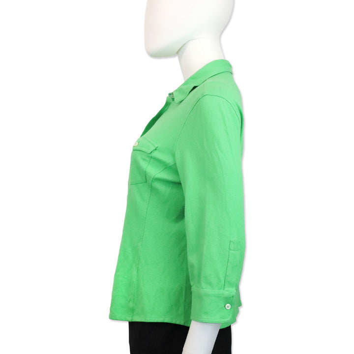 Loro Piana Green Cotton 3/4 Sleeve Button Up