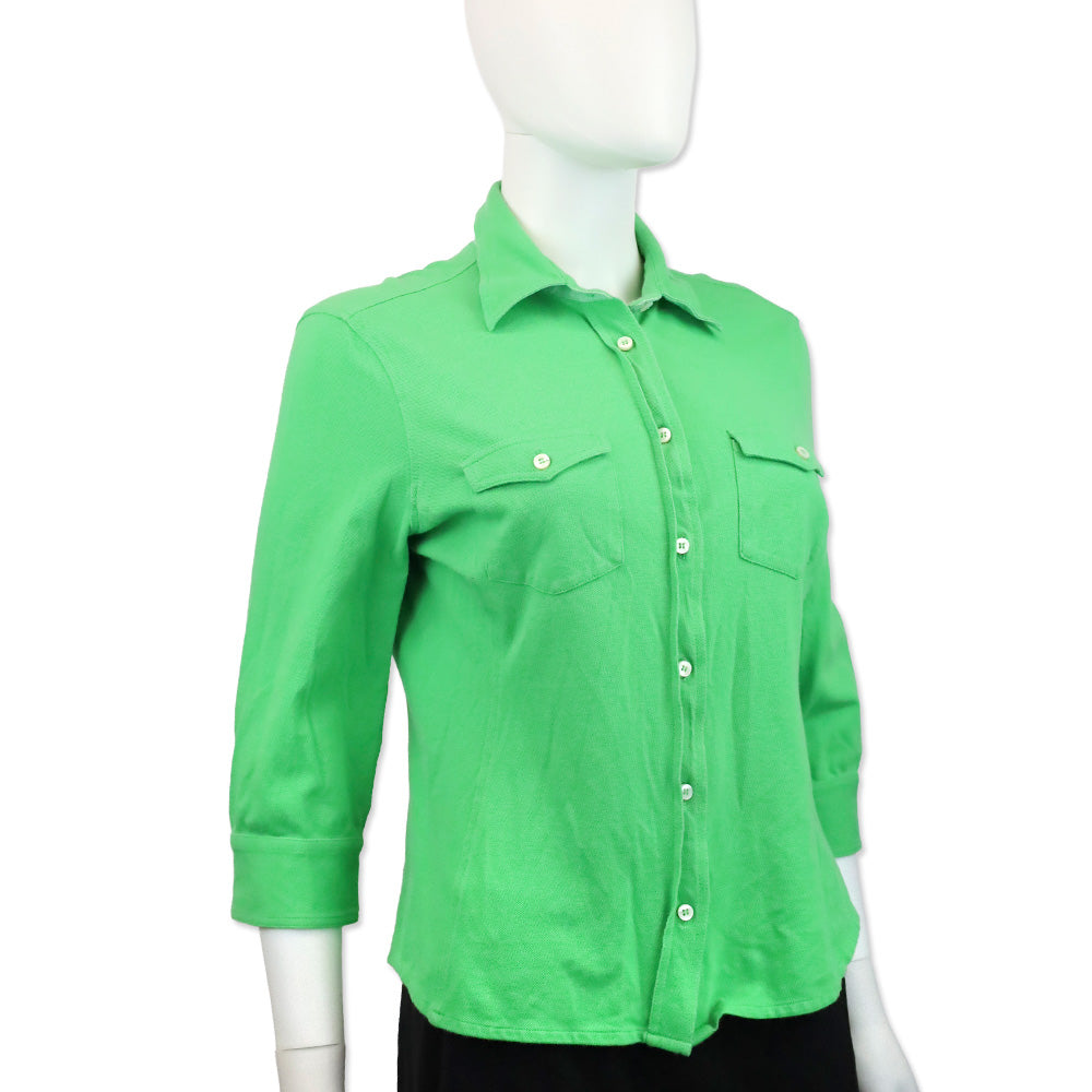 Loro Piana Green Cotton 3/4 Sleeve Button Up