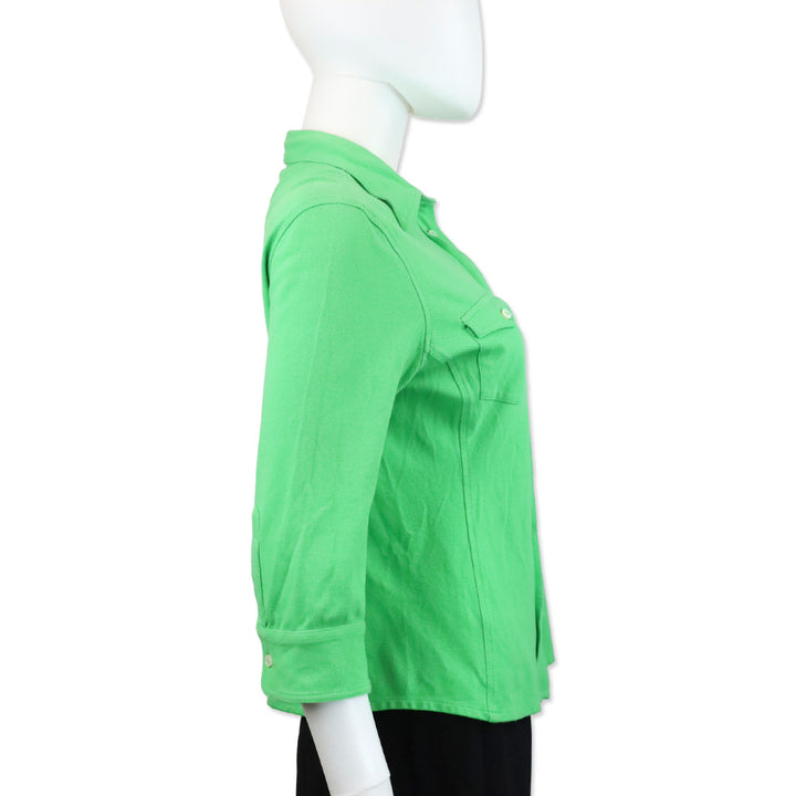 Loro Piana Green Cotton 3/4 Sleeve Button Up