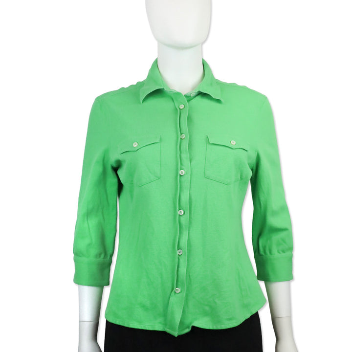 Loro Piana Green Cotton 3/4 Sleeve Button Up