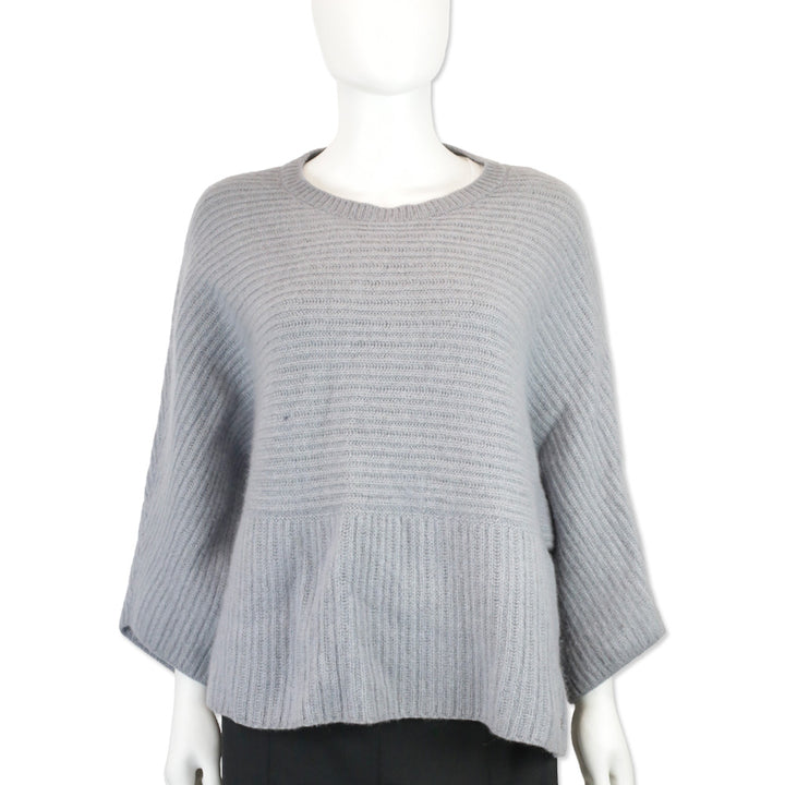 Loro Piana Grey Cashmere Ribbed Knit Cropped Sweater