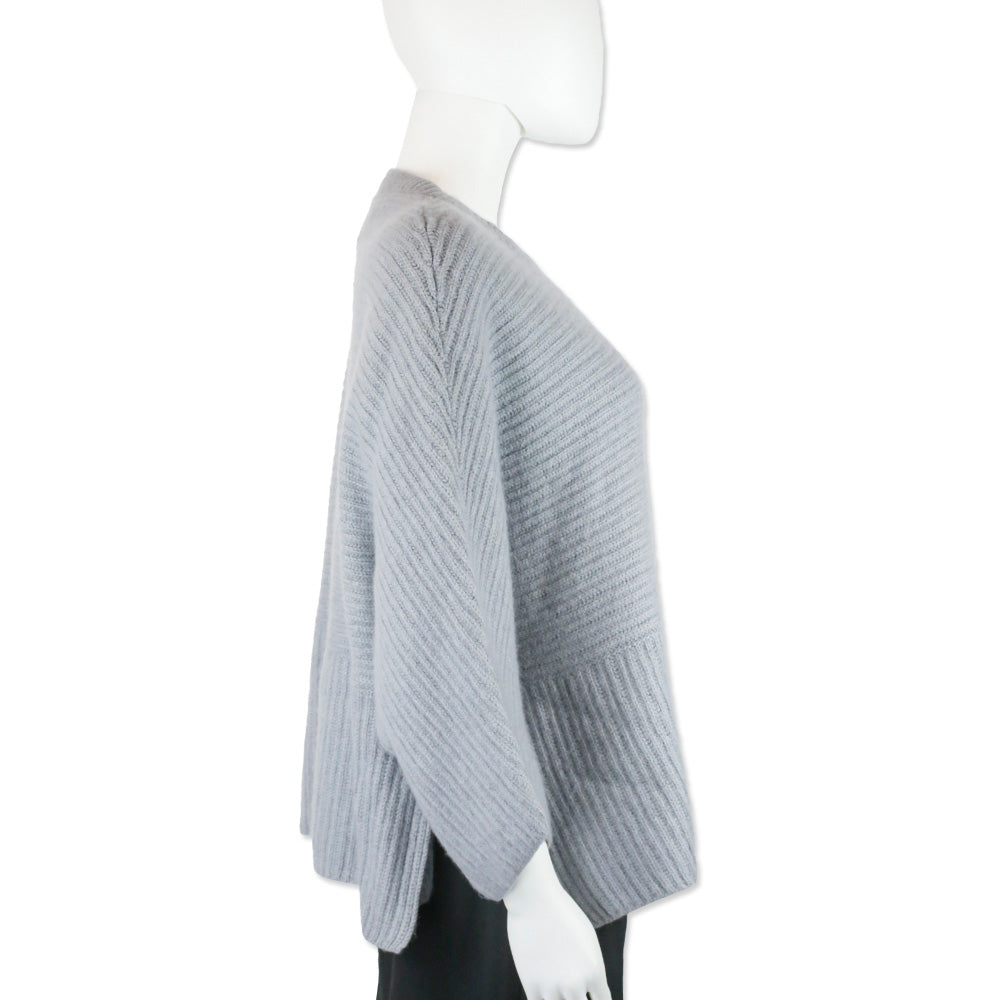 Loro Piana Grey Cashmere Ribbed Knit Cropped Sweater