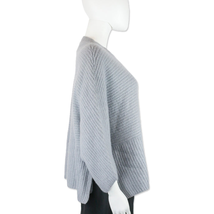Loro Piana Grey Cashmere Ribbed Knit Cropped Sweater