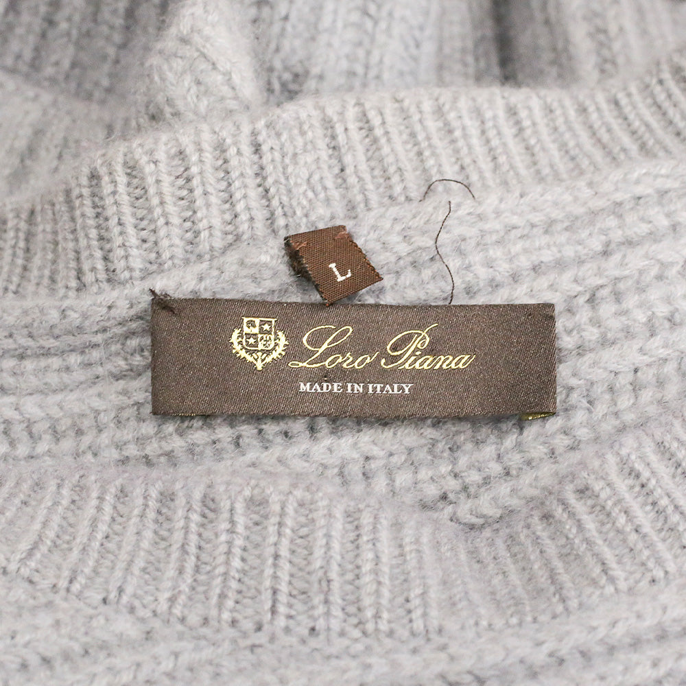 Loro Piana Grey Cashmere Ribbed Knit Cropped Sweater