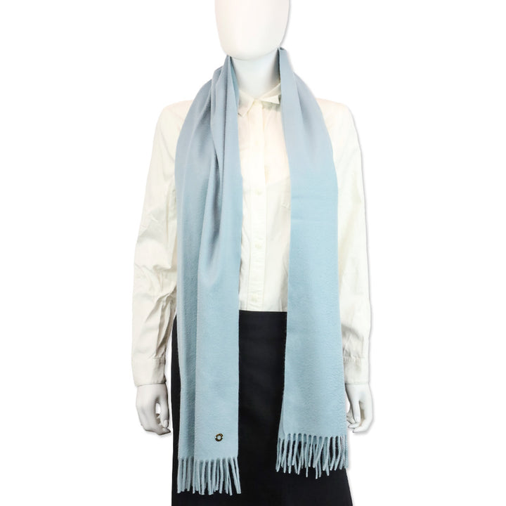 Loro Piana Light Blue Cashmere Fringe Scarf
