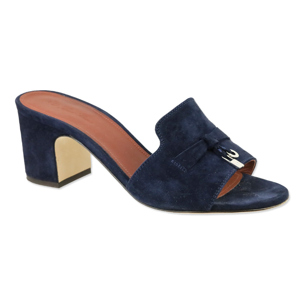 Loro Piana Navy Blue Suede Goatskin Summer Charms Sandal